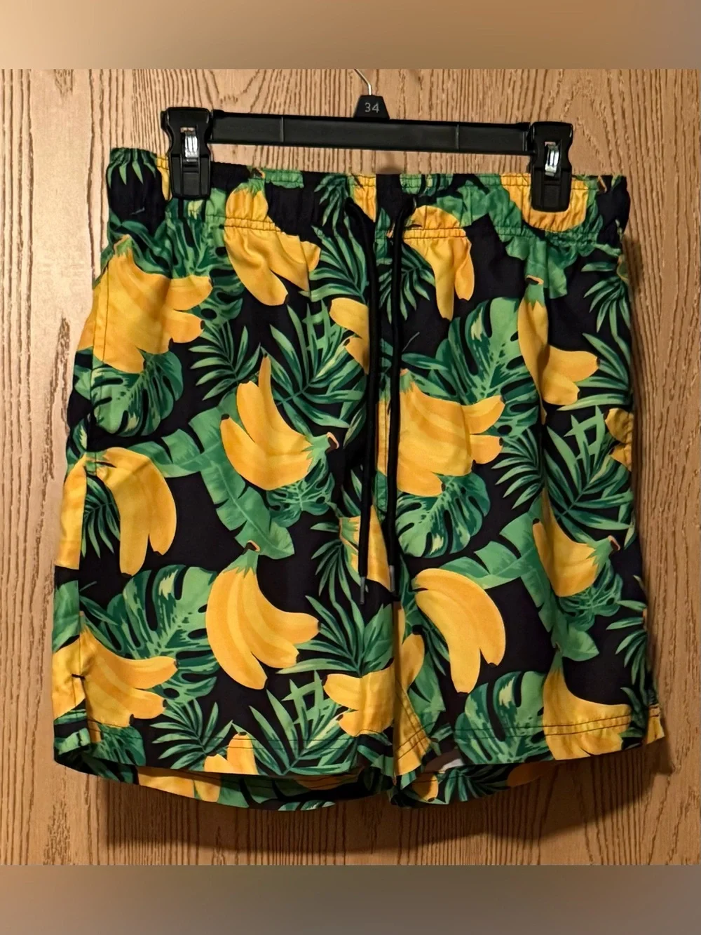 George Black Swim Trunks with Yellow Banana & Green Leaf Print